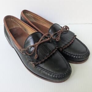 Allen Edmonds Woodstock Double Kiltie Leather Loafers 10.5 Men's Black Brown
